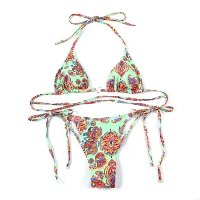 Maillot bain triangulaire pour femmes, à mode, string, col licou, avec cravate réglable cou, 69HD