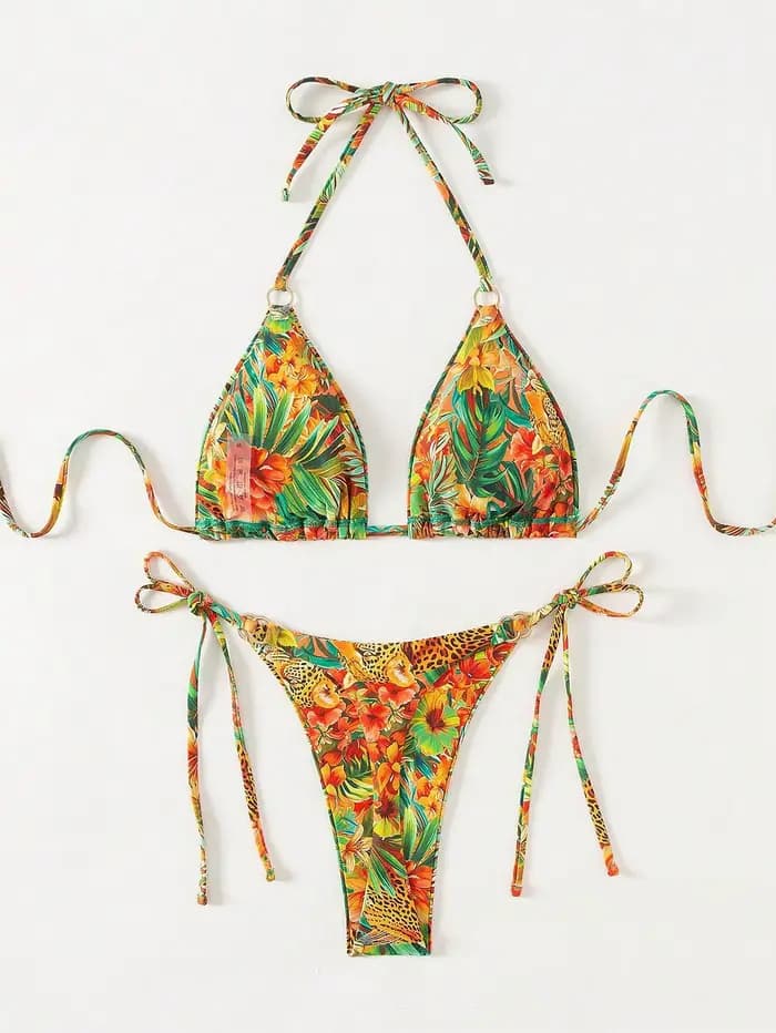 Ensemble bikini imprimé tropical pour femme