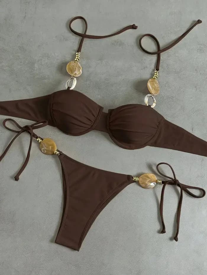 Nouvel ensemble de bikini sexy pour femme, dos nu, style européen et américain, couleur unie, mode plage estivale