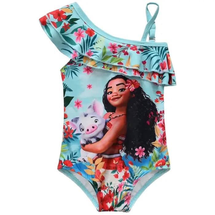 Maillot de bain une pièce pour filles, motif dessin animé Moana, mignon, Kawaii, pour la plage, bleu, bikini, 3-7 ans, nouvelle collection