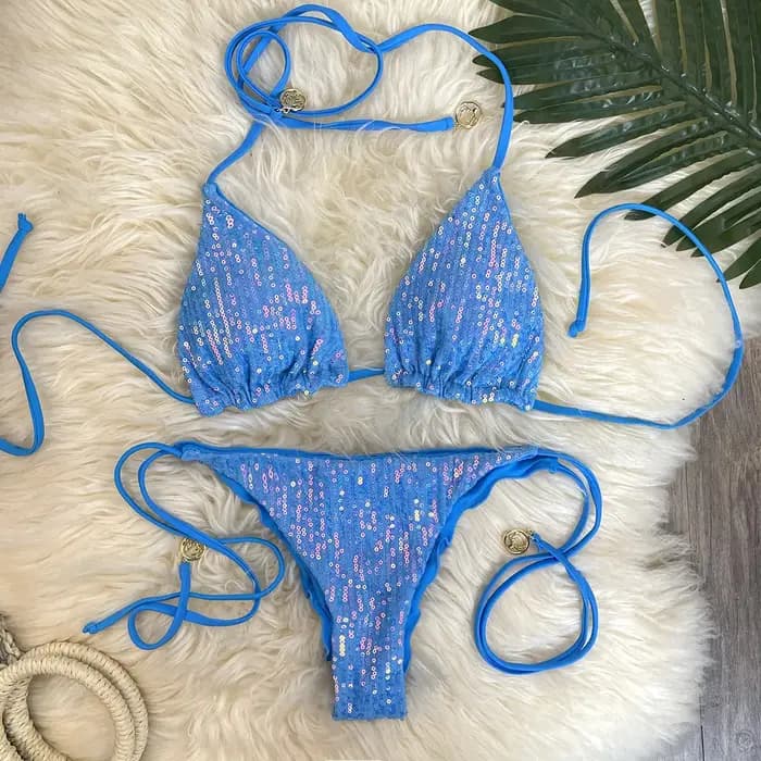 Maillot de bain bikini scintillant à paillettes pour femme, tailles S-L, ensemble deux pièces brésilien, collection 2026