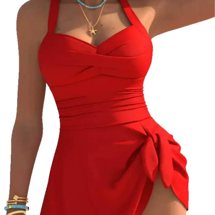 Nouveau Maillot de Bain Une Pièce Rouge 2026 pour Femme, Effet Amincissant, Dos Nu, Idéal pour les Vacances et les Sources Chaudes, en Tissu Polyester