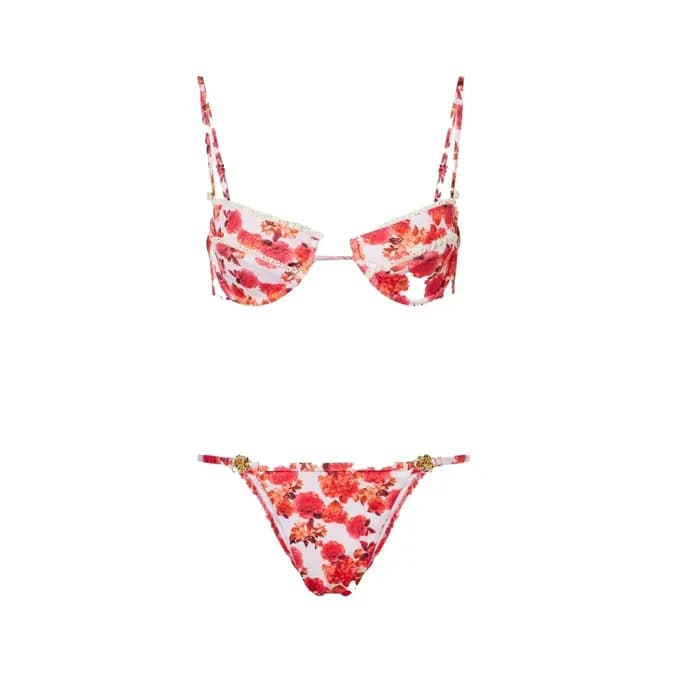 Ensemble bikini sexy à bandes avec jupe