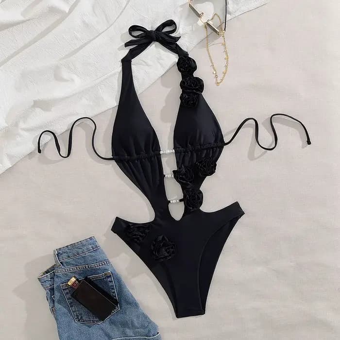 Nouveau Maillot de Bain Une Pièce Femme 2026 à Fleurs 3D, Uni, Sexy, Évidé, Tenue de Plage Tropicale d'Été, Combinaison de Bain