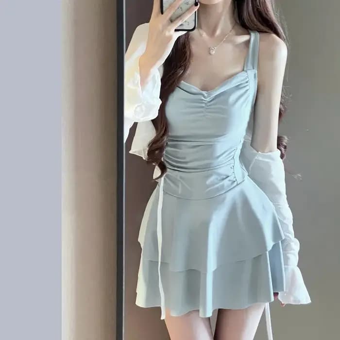 Maillot de bain sexy dos nu pour femme, style jupe, une pièce, effet amincissant, pour les étudiantes souhaitant profiter des sources chaudes