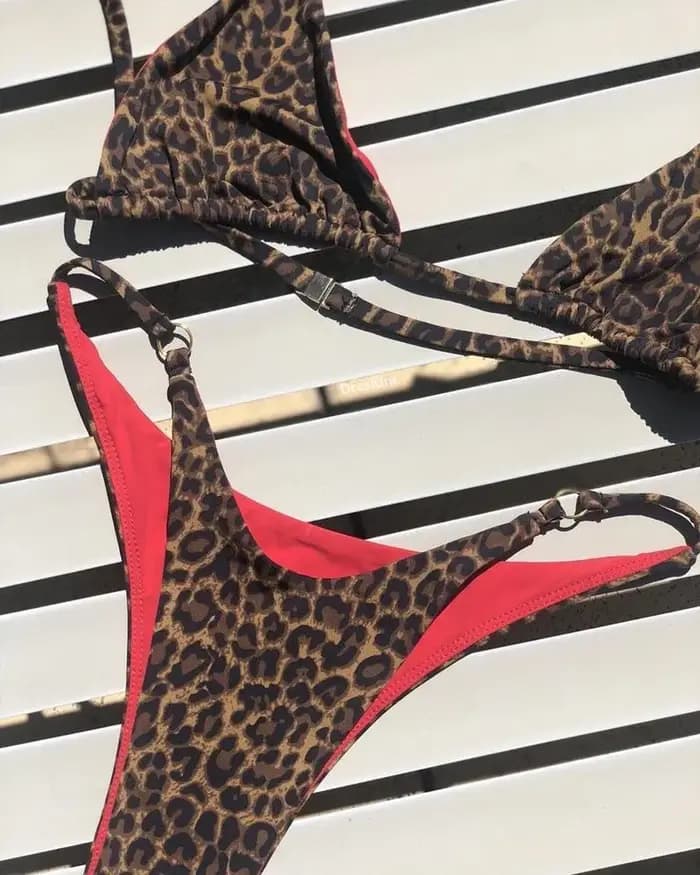 Sexy léopard Bikini costume femmes sangle Push Up maillot de bain trois Points