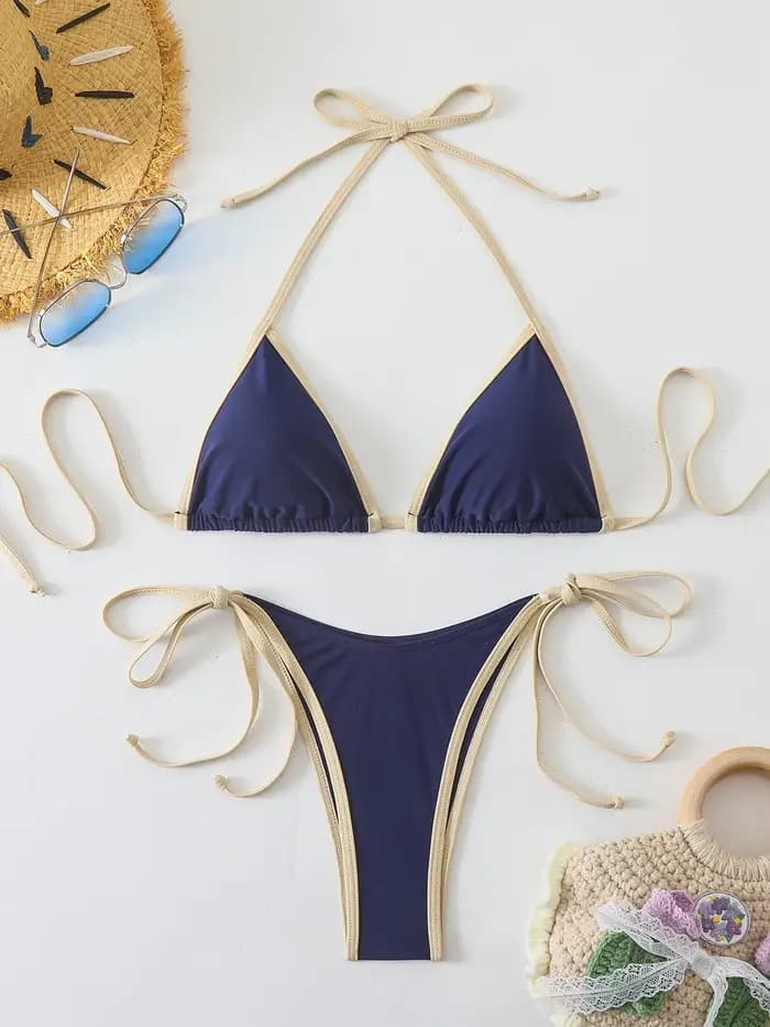 Tenues de Vacances Ensembles de Bikinis pour Femmes Bikinis Micro String Brésiliens Sexy Maillots de Bain Deux Pièces Triangle Maillots de Bain Bloc