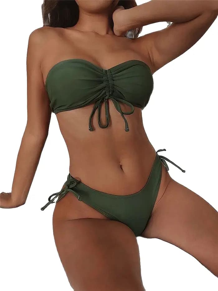 Bikini à volants solide maillot de bain Bandeau