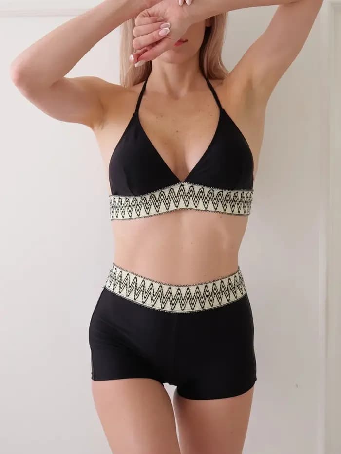 Maillot de bain bikini sexy taille haute monochromatique