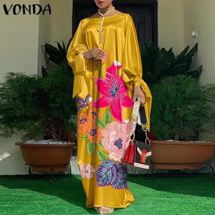Robe longue de plage plissée à manches longues pour femme