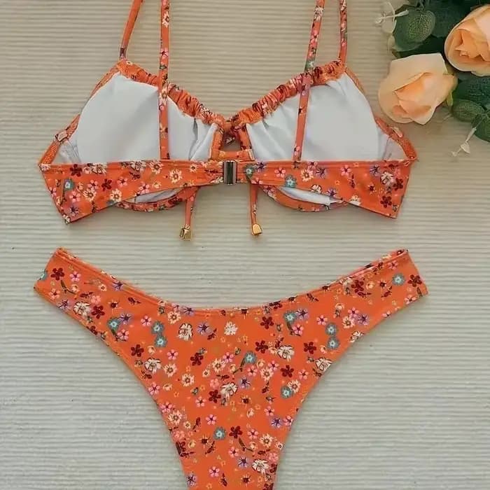 Maillot de bain deux pièces sexy pour femme, dos nu, motif floral, design évidé, bretelles croisées, tenue de plage tendance