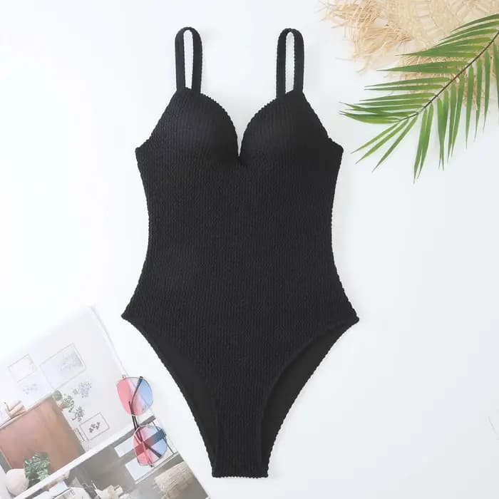 Maillot de bain une pièce texturé, col en V, push-up, sexy, taille haute, pour femmes, vêtements de