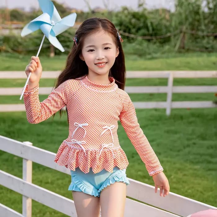 Maillot de bain deux pièces de Style coréen pour enfants, slip à manches longues, protection solaire