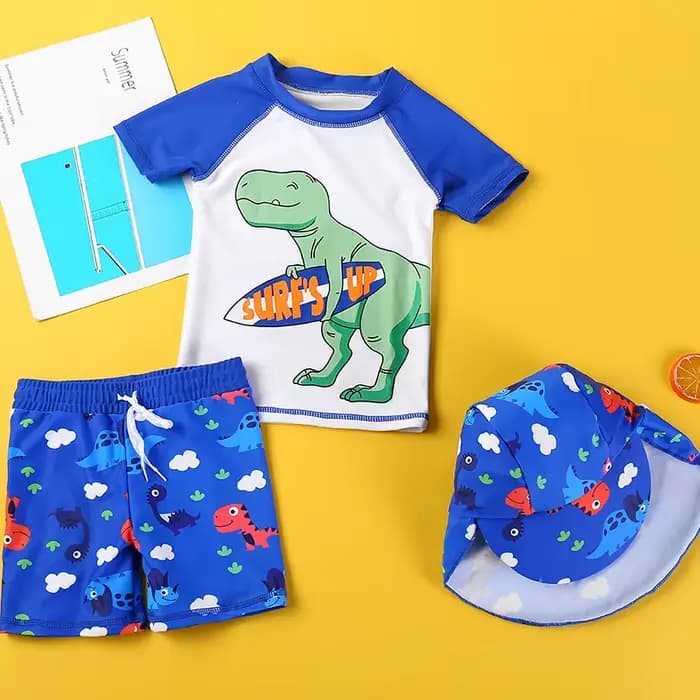 Maillot de bain fendu pour enfants, 3 pièces, motif de dessin animé mignon, ensemble de natation à manches courtes pour enfants de 1 à 12 ans, vêtements de plage