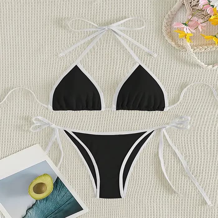 Nouvel ensemble de bikini sexy à lacets pour femme, maillot de bain deux pièces triangle, string à nouer sur le côté, taille basse, maillot de bain brésilien