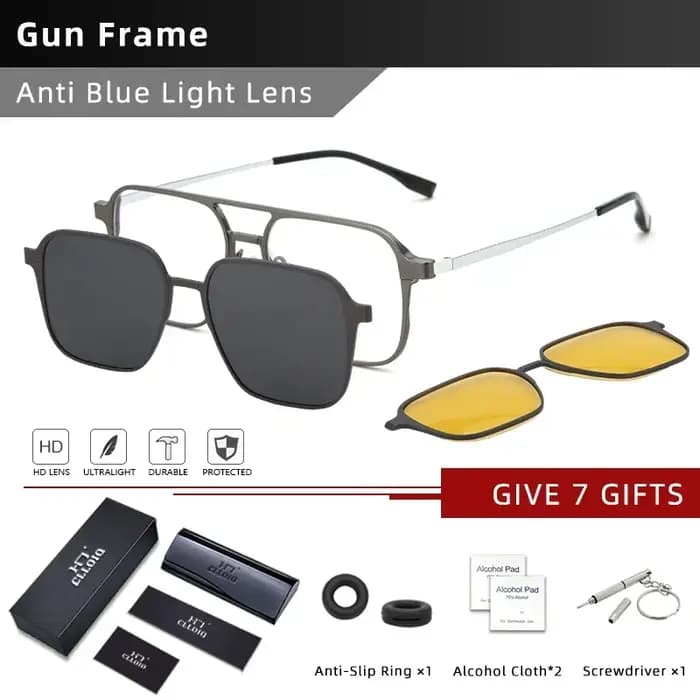 CLLOIO aluminium 3 en 1 pince magnétique optique myopie lunettes pour hommes