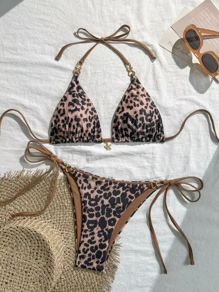 2025 nouveauté ensemble de Bikini licou imprimé léopard européen et américain pour femmes, maillot d