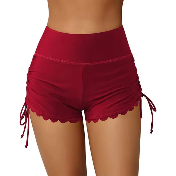 Short de bain taille haute avec ourlet ondulé pour femme, bas de surf, vêtements de plage, été, 2024