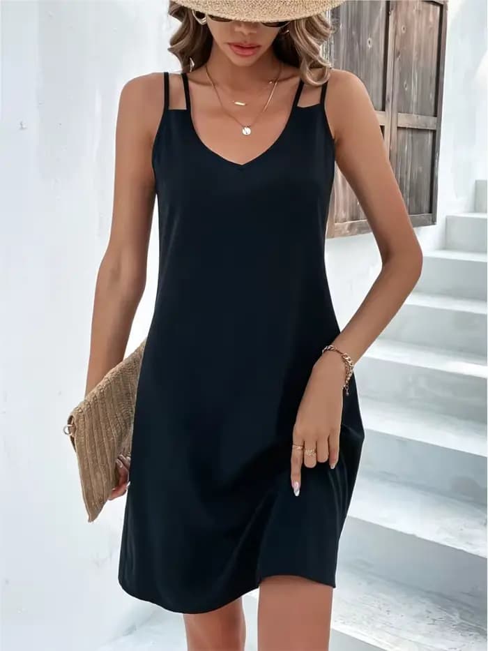 Robe de plage à double bretelles pour femmes, robes de vacances, mode estivale, solide, décontracté,