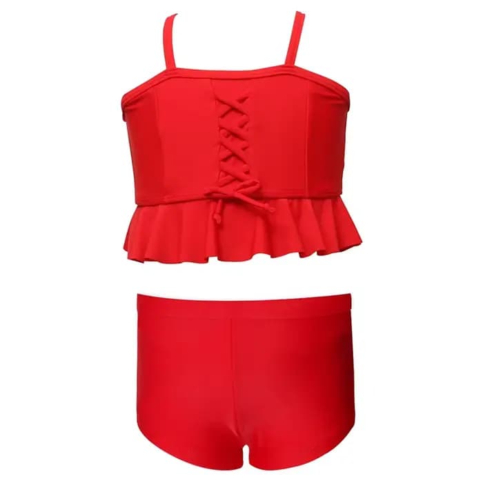 Maillot de bain 2 pièces taille haute à volants gaufré pour fille