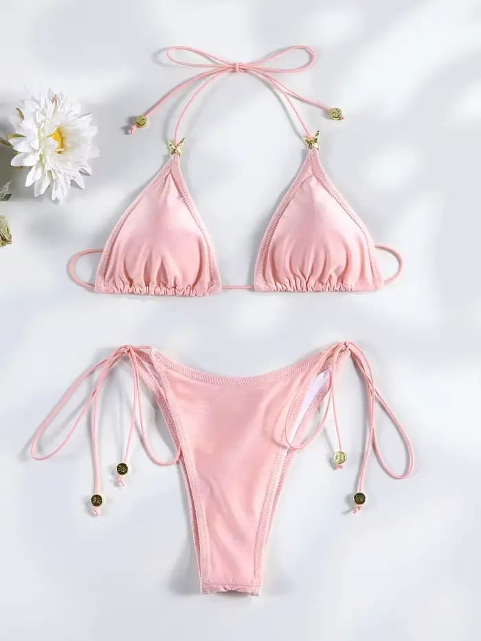 Maillot de bain triangle rose Rinabe 2026, bikinis plissés, maillot de bain coupe haute, maillot de