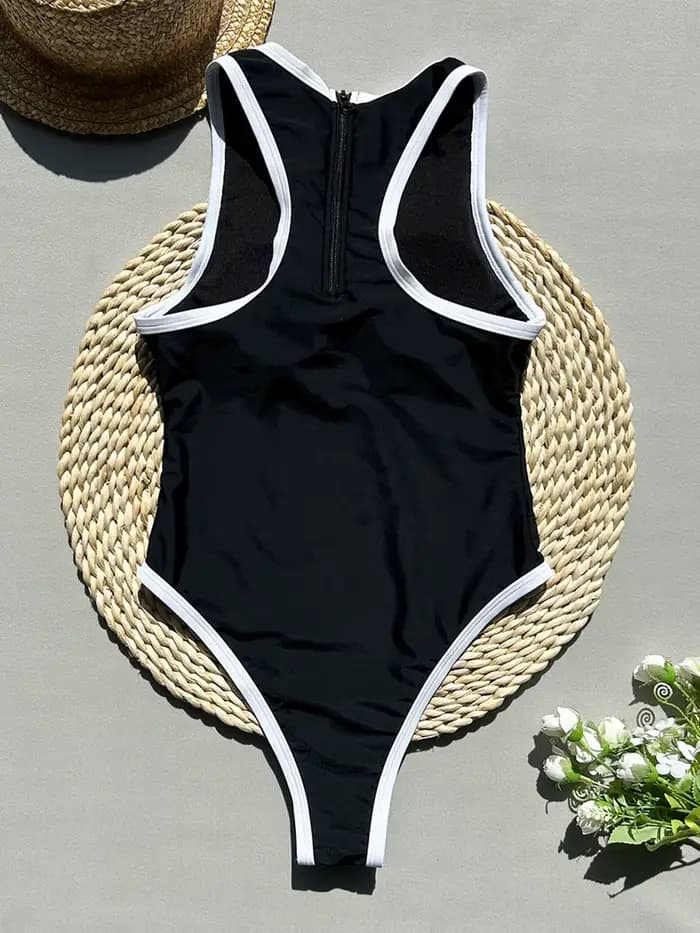 Maillot de bain une pièce à col haut pour femmes, avec fermeture éclair, body, vêtements de plage, nouvelle collection, 2025