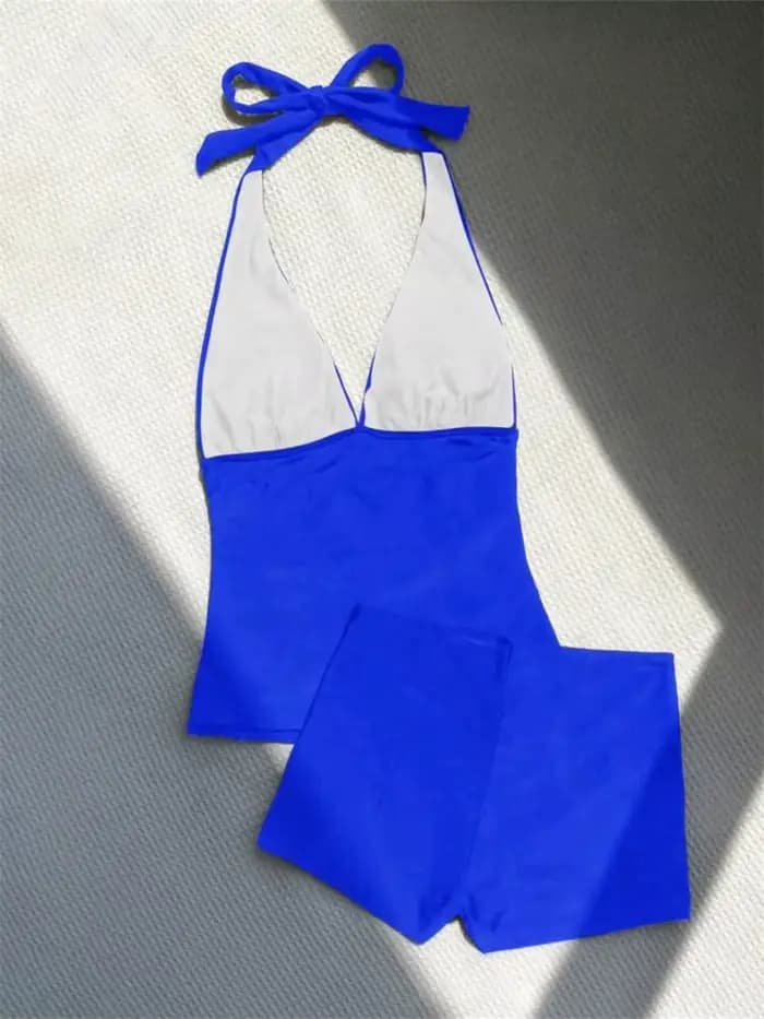 Maillot de bain deux pièces pour femmes, taille haute, col en v, dos nu, bandage, push up, vacances, plage, baigneur trempé