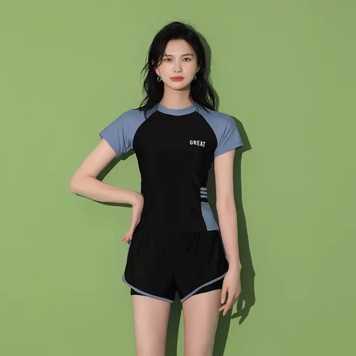 Mode femmes maillot de bain dames Patchwork à manches courtes maillots