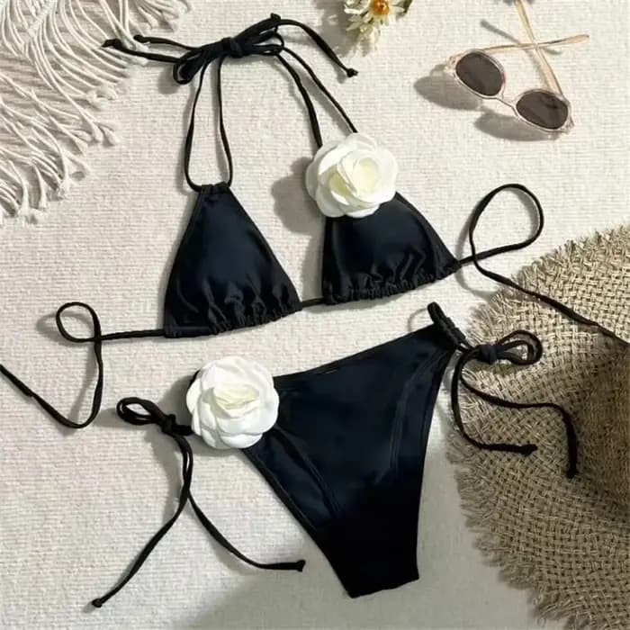 Sexy fleur maillot de bain bandeau string Bikini femmes à lacets maillots de bain natation maillot d