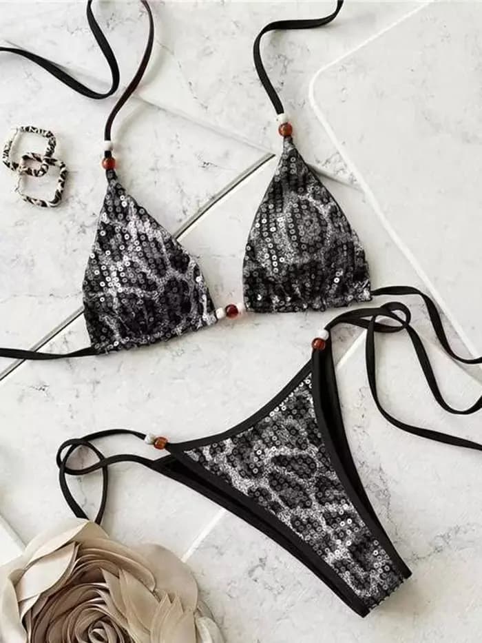 2026 Ensemble de bikini deux pièces pour femme à sequins léopard