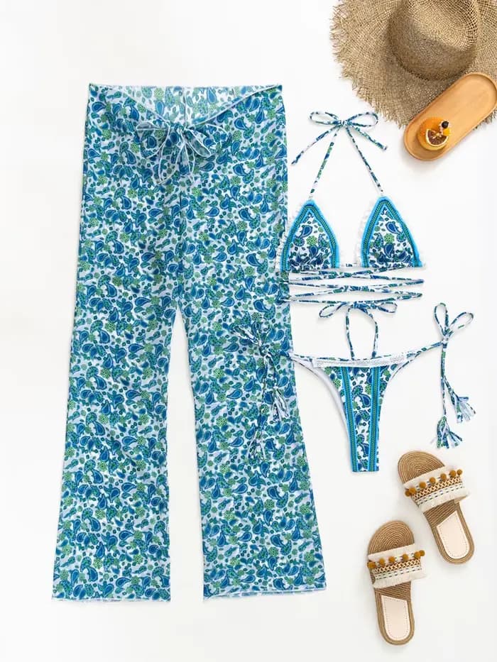 Maillot de bain trois pièces imprimé triangle