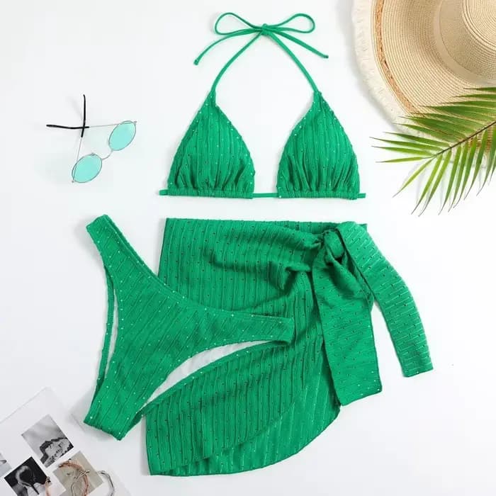 à la mode femmes 3 pièces licou Bikini ensemble Sexy string maillot de bain été maillot de bain couvrir string maillots de bain Biquini Brasileiro