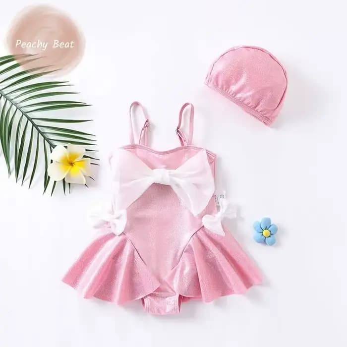 Ensemble maillot de bain et bonnet pour bébé fille, 2 pièces, avec nœud papillon, pour enfant de 2 à 12 ans